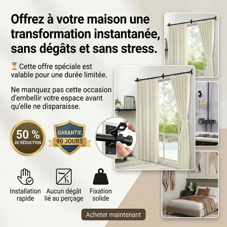 Supports de tringle à rideau sans perçage